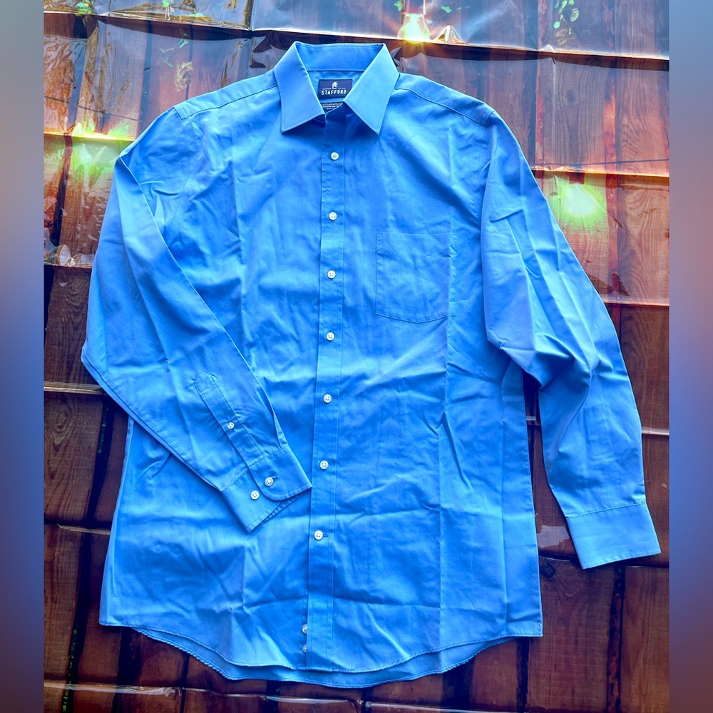 Stanford light blue mens dress shirt size 16 fitted new